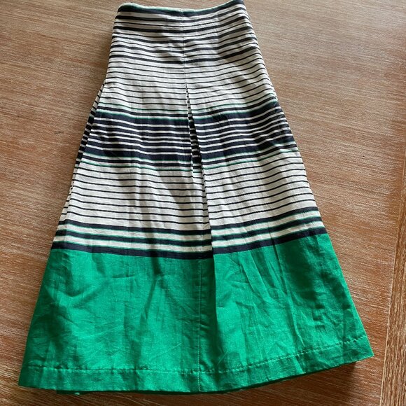 Talbot's Emerald Green Navy Blue White Stripes A-Line Pleated Skirt Size 16P - Picture 3 of 10